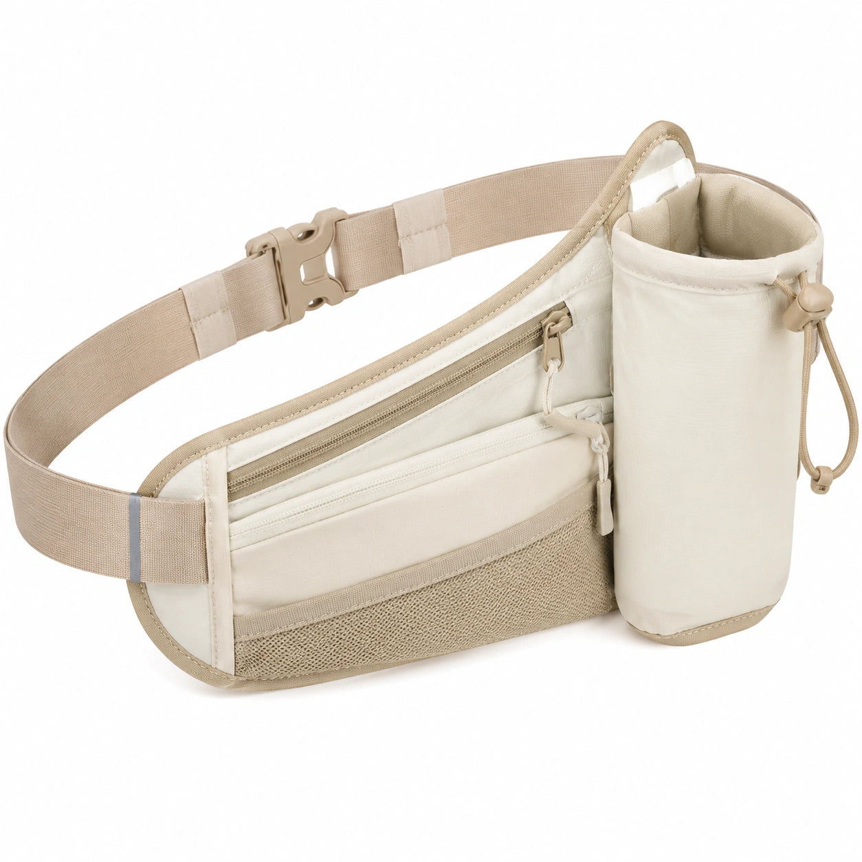 Hüfttasche 32 x 8 x 20 cm aus Textilgewebe in Creme mit Flaschenhalter und verstellbarem Gurt