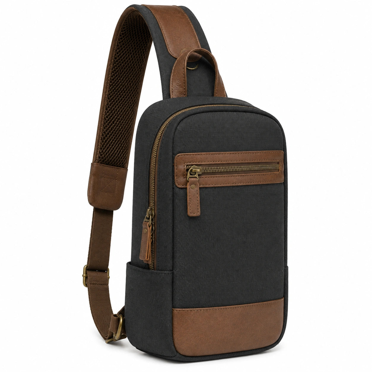 Umhängetasche 18 x 8 x 32 cm aus Textil Schwarz Braun mit verstellbarem Schultergurt