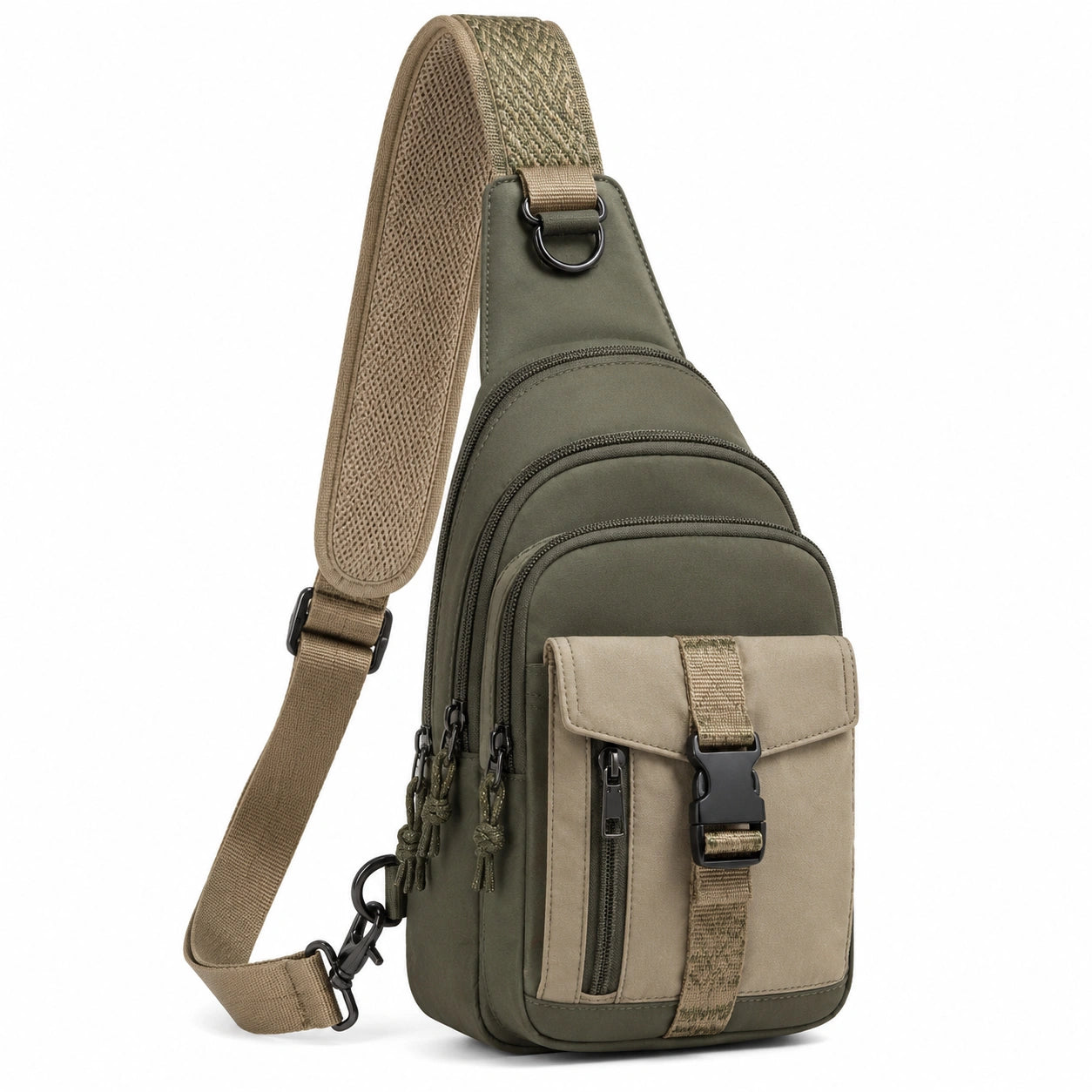 Sling Tasche 18 × 8 × 32 cm aus Polyester Olivgrün mit mehreren Fächern
