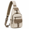 Umhängetasche 18 x 8 x 32 cm aus Textilgewebe in Beige Braun mit verstellbarem Schultergurt
