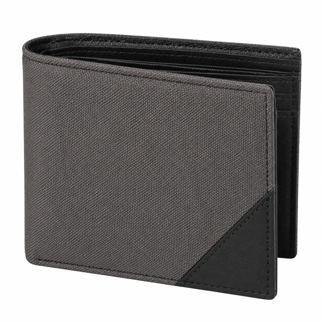 Geldbörse 12 × 9.5 × 2 cm aus Textil und Kunstleder in Grau Schwarz - zweifach faltbar