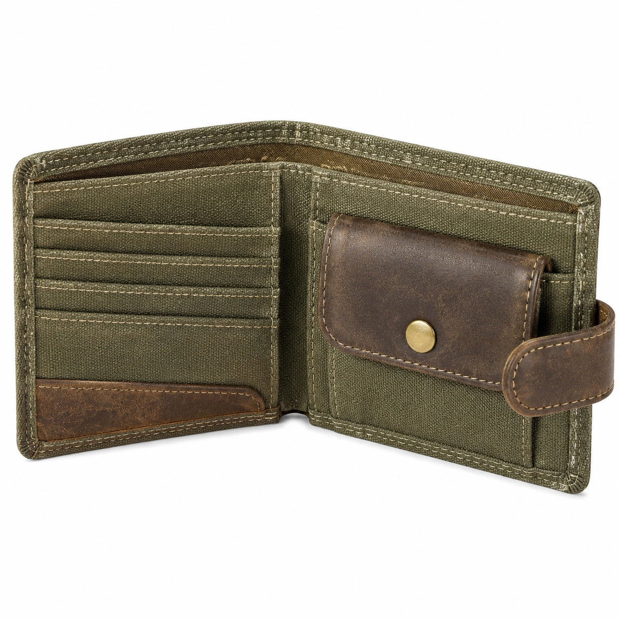 Herren Geldbörse 12 x 9 x 2 cm aus Textil in Olivgrün Braun mit Kartenfächern und Druckknopfverschluss