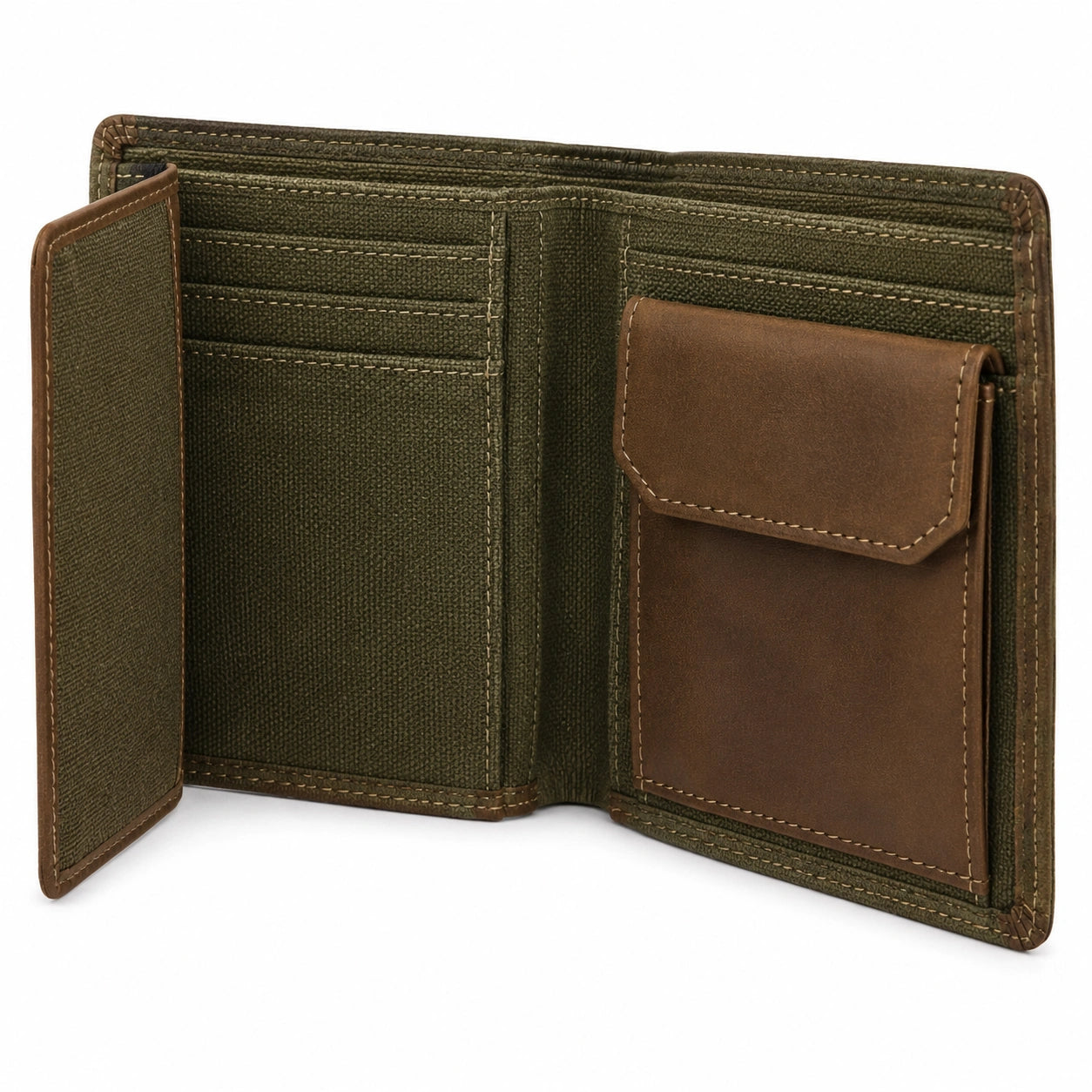 Geldbörse 12 x 9.5 x 2 cm aus Textil und Kunstleder olivbraun mit Kartenfächern und Münzfach