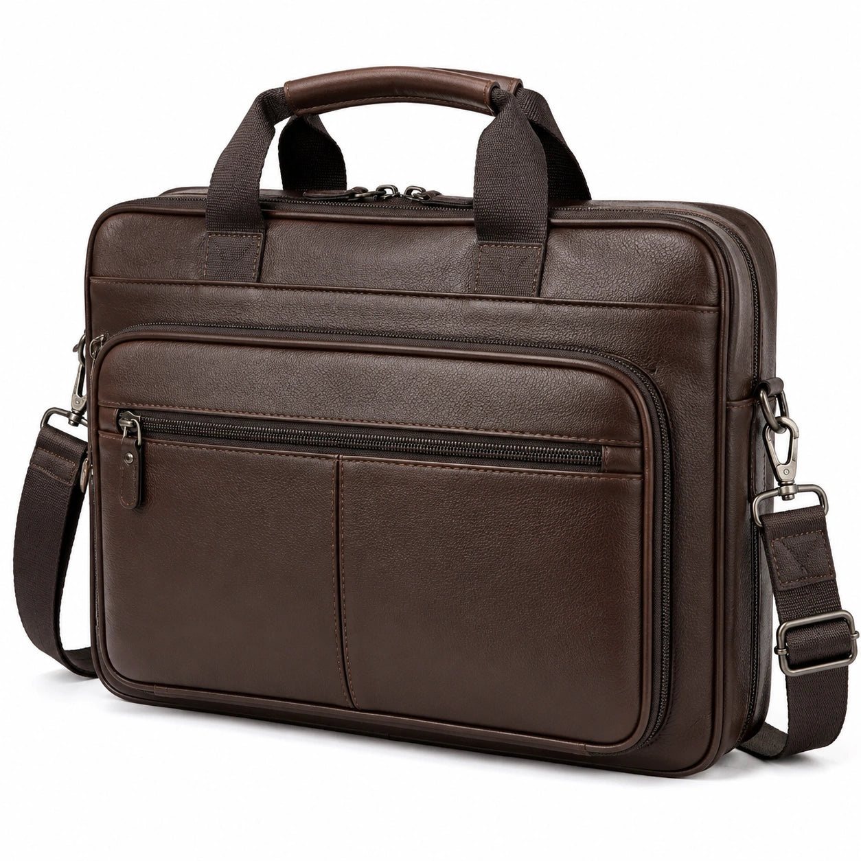 Laptoptasche 40 x 10 x 30 cm aus Kunstleder Braun mit Schultergurt und Reißverschluss
