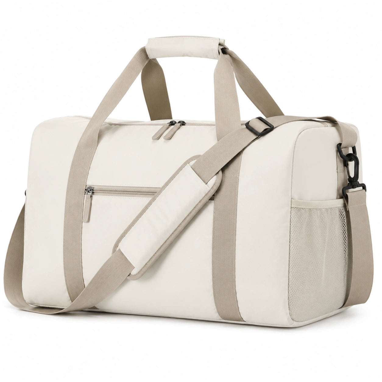 Reisetasche 50 x 25 x 30 cm aus Textil in Creme Beige mit Schultergurt und Reißverschluss