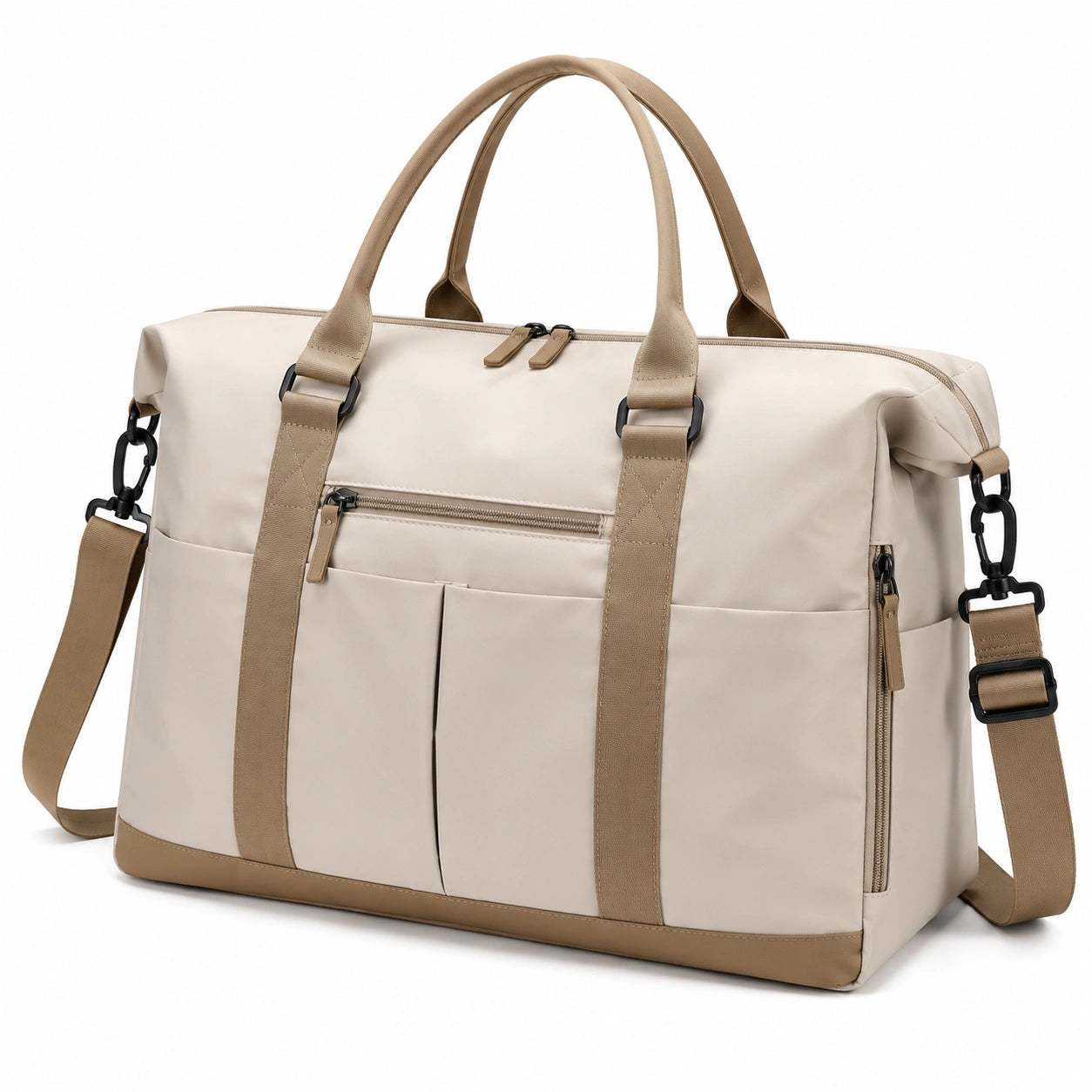 Reisetasche 48 x 22 x 33 cm aus Textil in Beige/Braun mit Schultergurt und Fächern