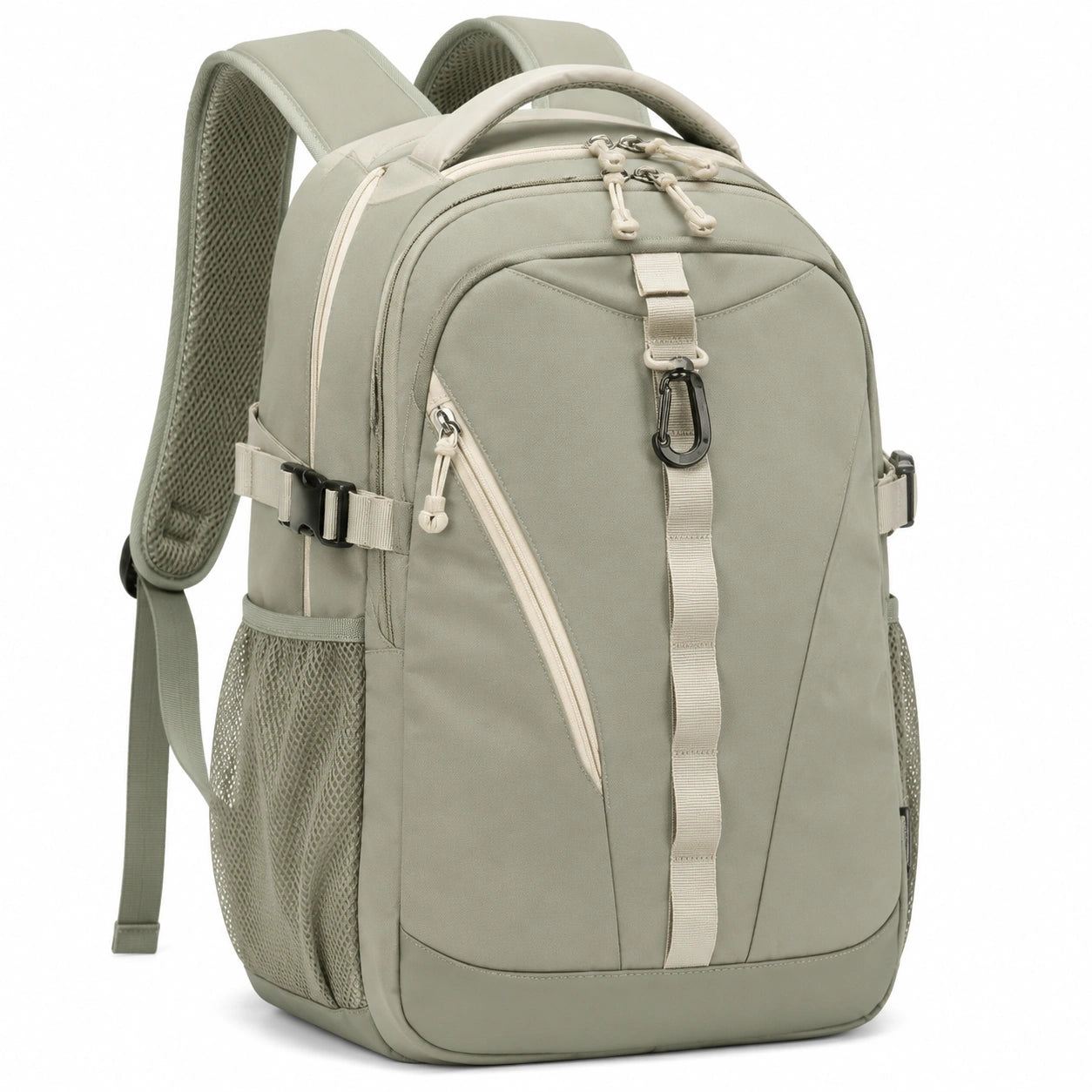 Rucksack 30 x 18 x 45 cm aus Textil in Salbeigrün mit mehreren Fächern für Alltag und Freizeit