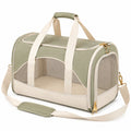 Haustier-Transporttasche 50 x 28 x 30 cm aus Textil in Salbeigrün mit Netzfenstern und Schultergurt