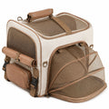 Erweiterbare Haustier-Transporttasche 42 x 28 x 30 cm aus Textilgewebe in Beige Braun mit Netzfenstern