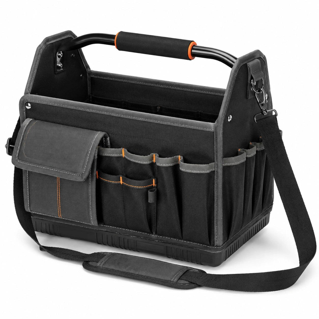 Werkzeugtasche 42 x 23 x 30 cm aus Polyester Schwarz Grau für Handwerk mit Schultergurt