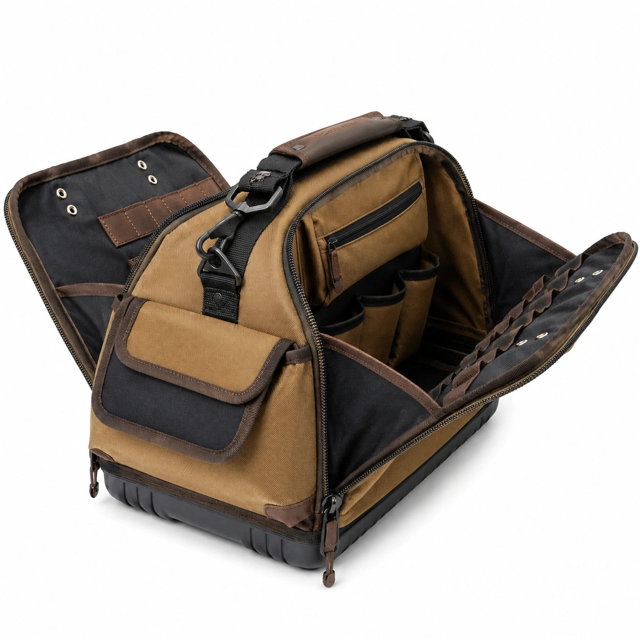Werkzeugtasche 40 x 22 x 30 cm aus Textilgewebe Braun Schwarz mit Reißverschluss und Innenfächern