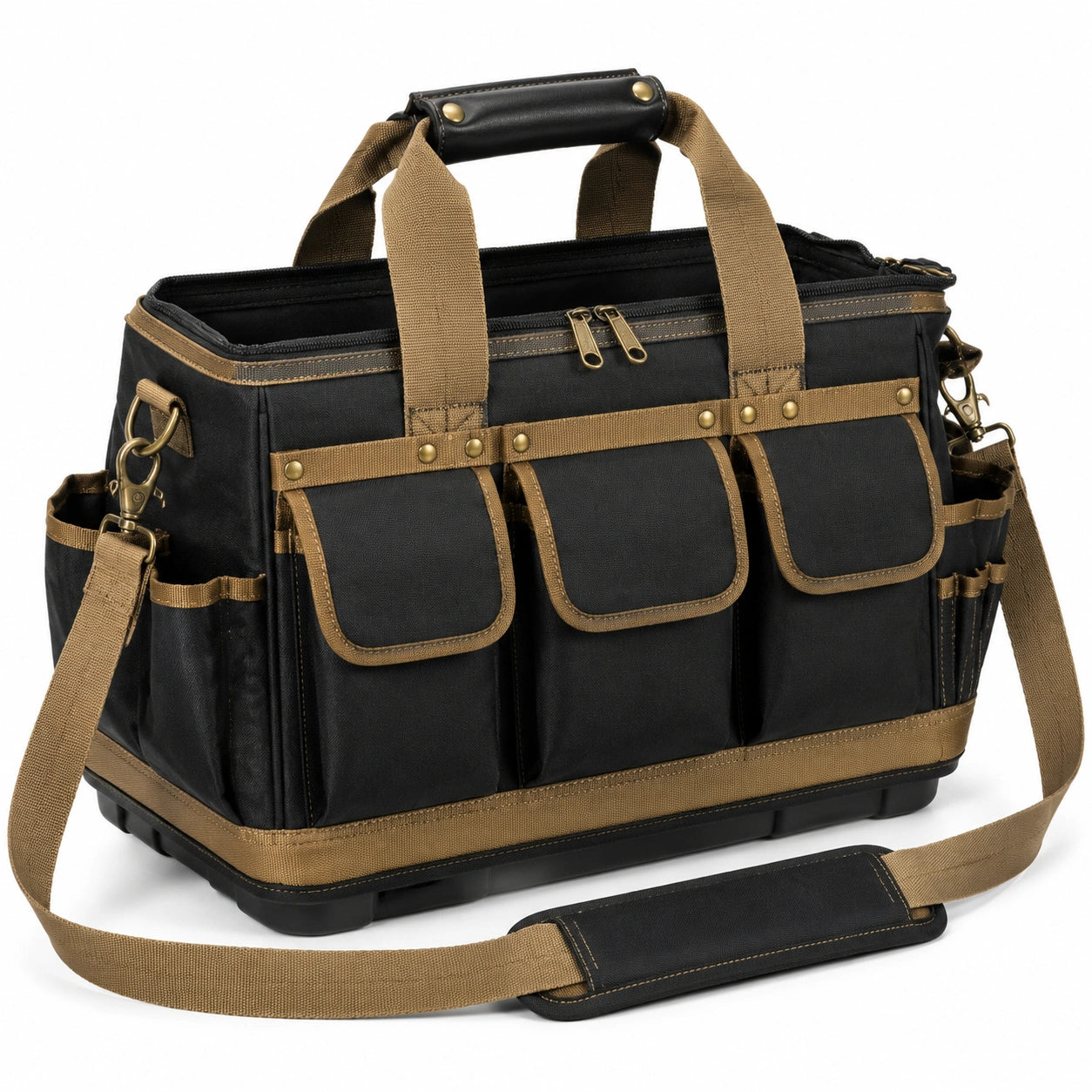 Werkzeugtasche 45 × 25 × 30 cm aus Textil in Schwarz Khaki mit Schultergurt
